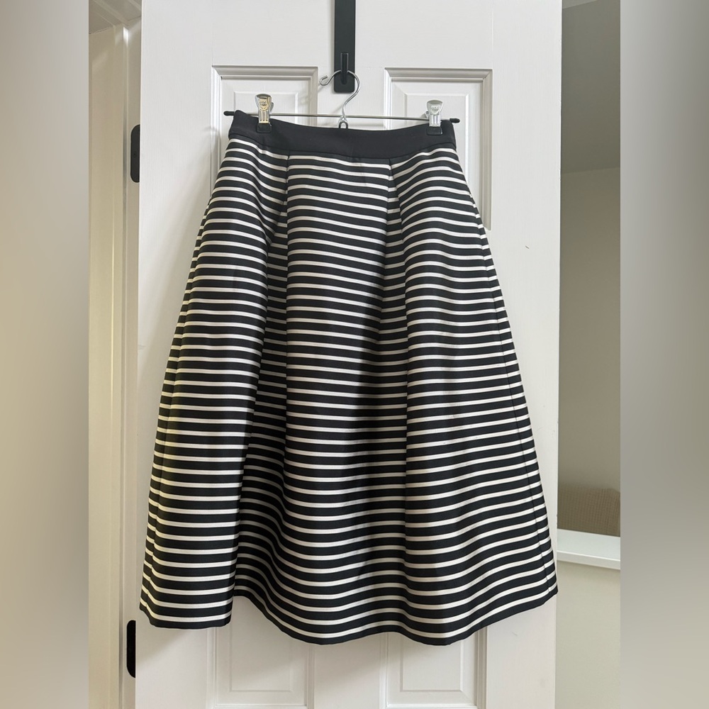 Ted Baker Black and White Striped A-Line Midi Skirt